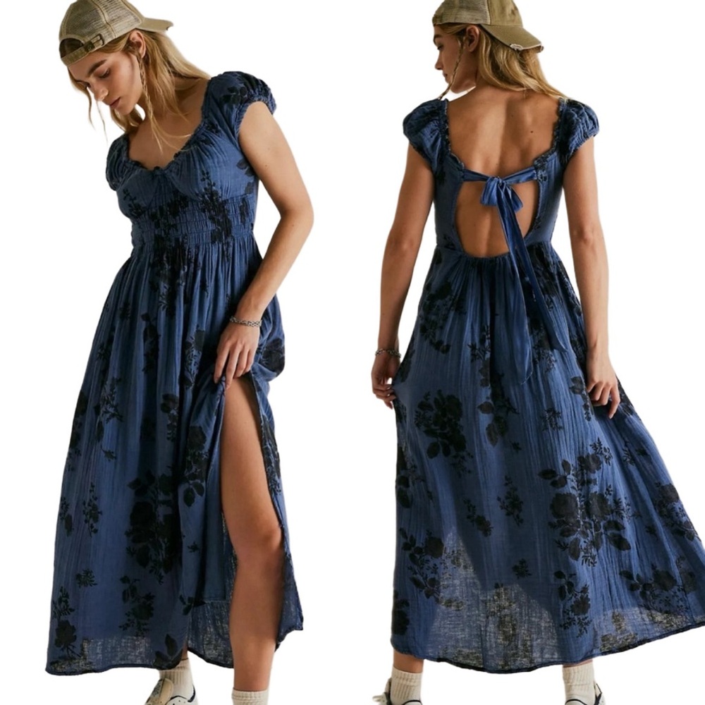 Free People Blue Floral Midi Dress